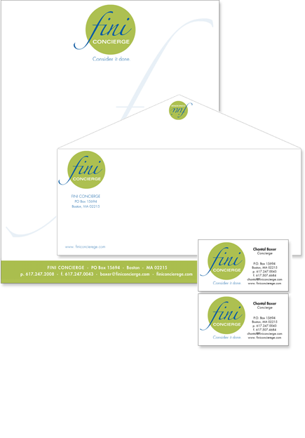 Letterhead, envelopes, and business cards.